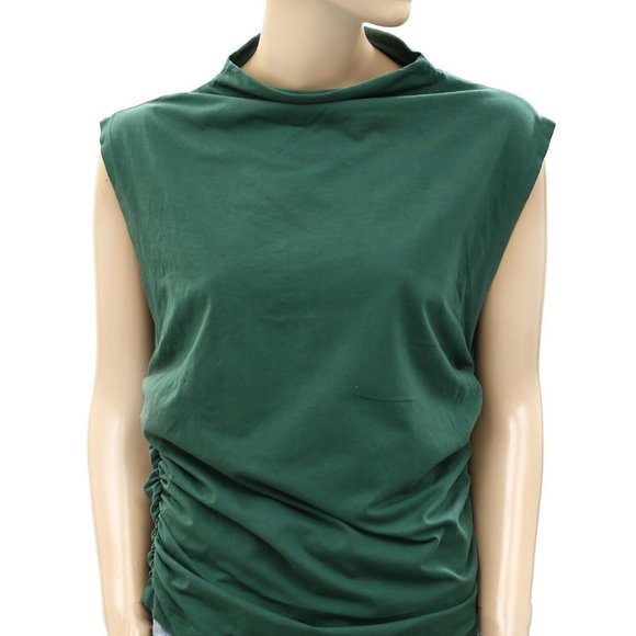 Maeve Anthropologie Mock-Neck Shell Tank Blouse Top Solid Ruched - Picture 6 of 8
